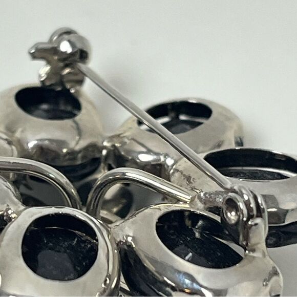 VTG French Jet Black Flower Brooch Set of 3 Silver tone Mourning Faceted - Picture 3 of 11